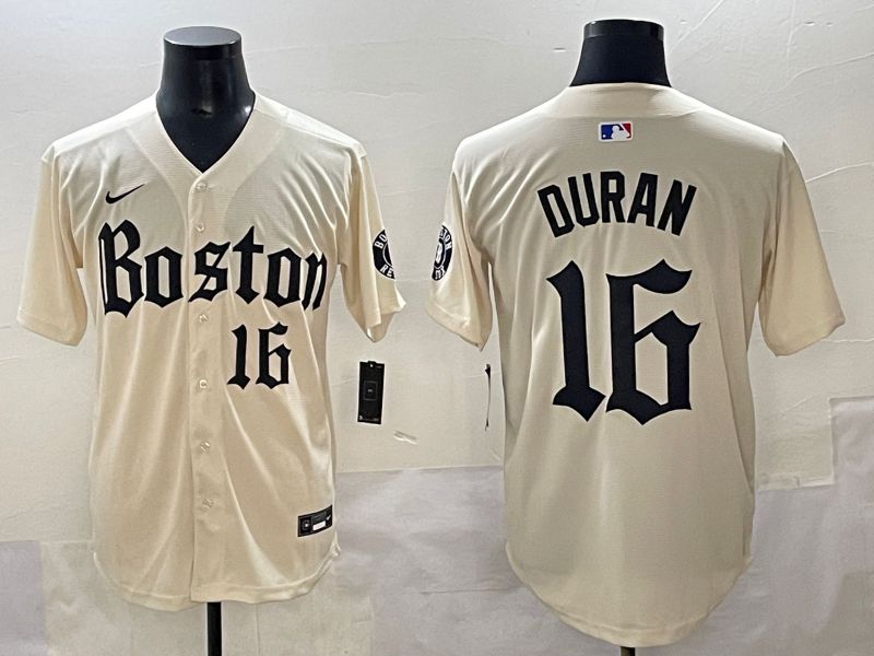 Men 2025 Boston Red Sox #16 Duran Cream Five generations Joint Name Nike MLB Jersey style 10->boston red sox->MLB Jersey